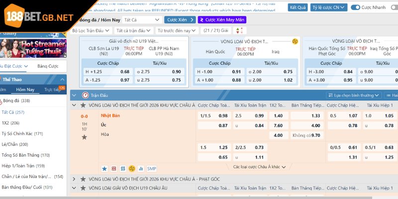 Sảnh Sapa 188BET Trải Nghiệm Cá Cược Thể Thao Đỉnh Cao Nhất 3 Kèo châu Á phổ biến với nhiều hình thức cược thú vị